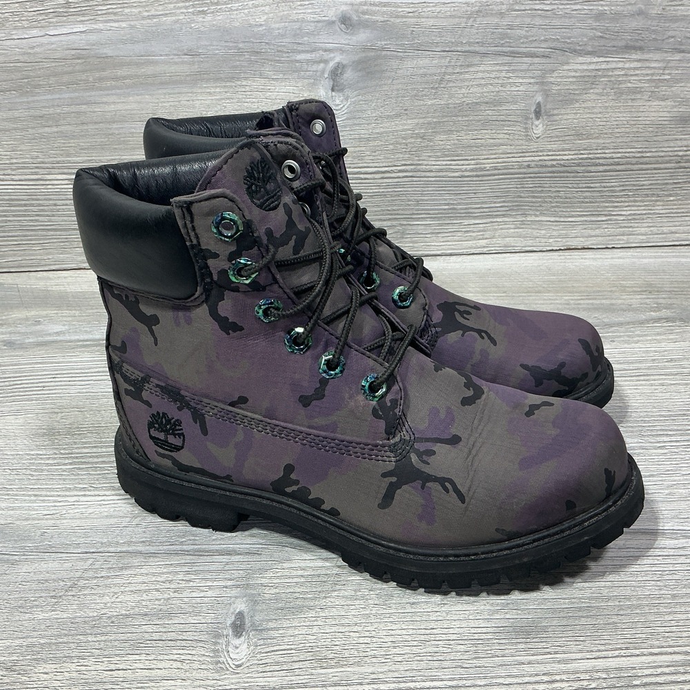 Timberland Women's Size 7.5 Premium 6" Boots Camo Combat Iridescent Purple Black